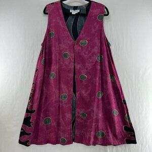 Daily Planet Duster Vest Women Size L Abstract Polka Dot Sleeveless Magenta